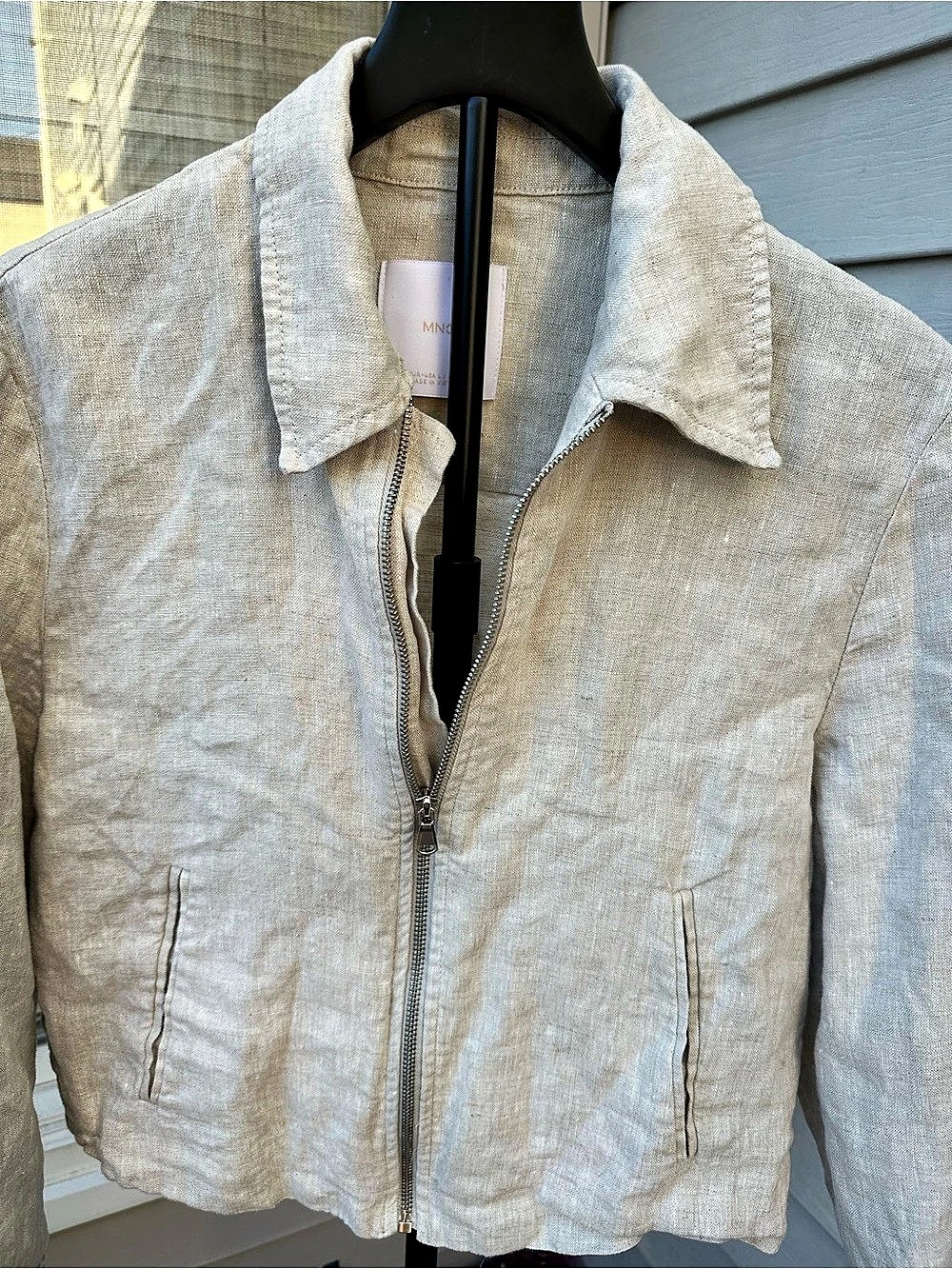 MNG Linen-Blend Look Jacket in Beige Size Large